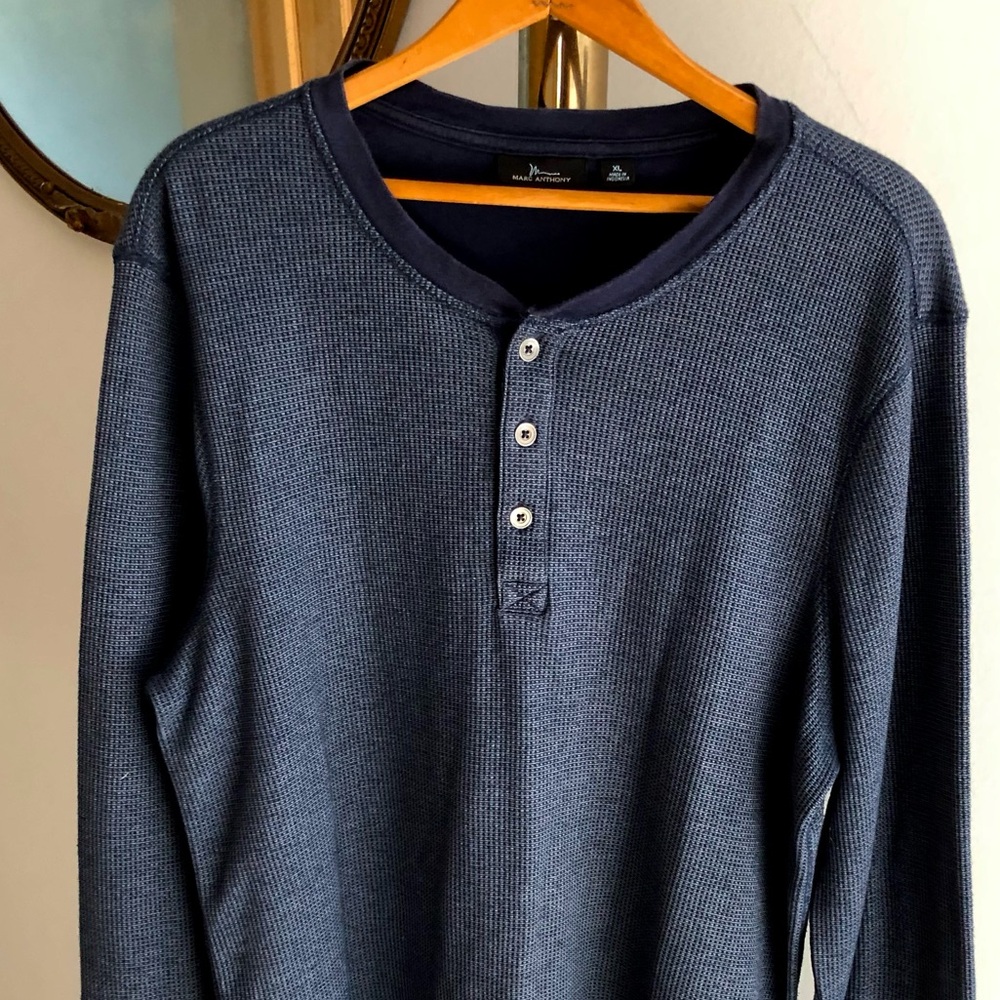 Marc Anthony Navy Stretch Henley Top XL